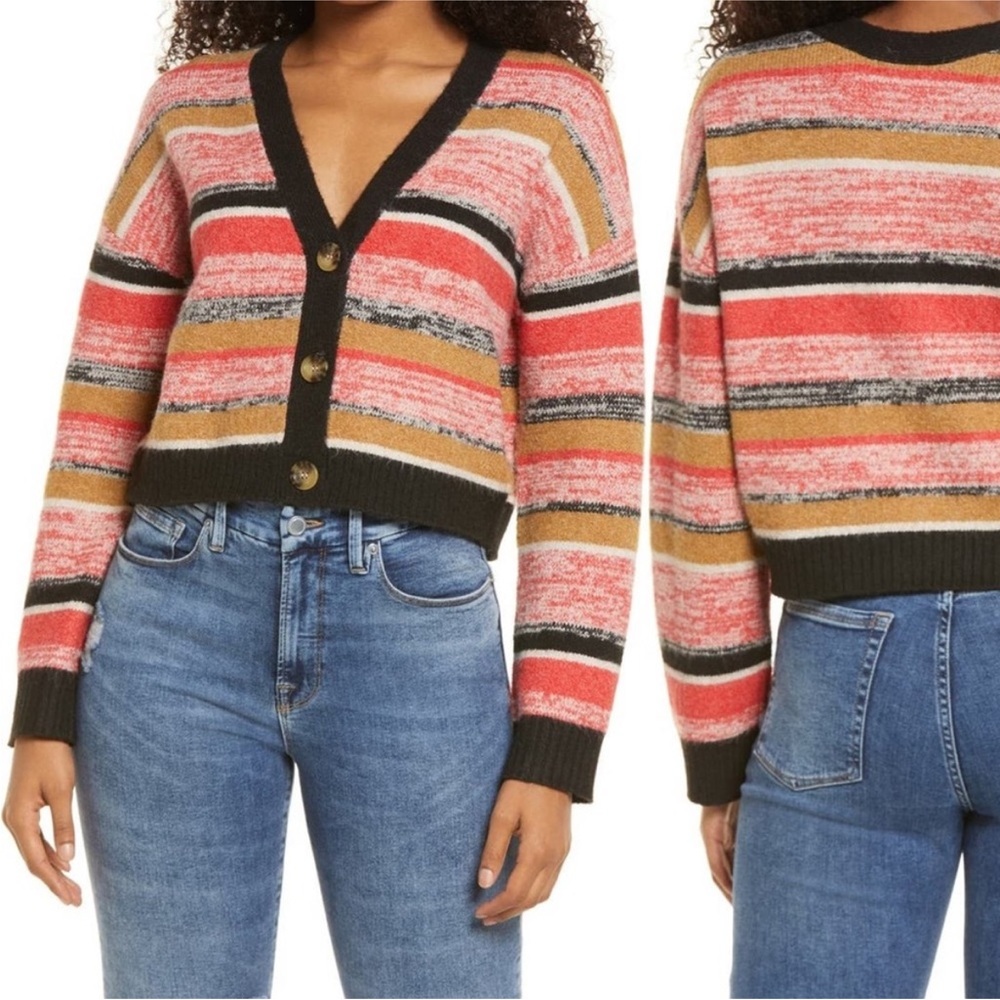 BP. Crop Cardigan in Black Marble Stripe